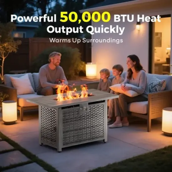 Evita Outdoor Fire Pit Table with 50,000 BTU Output with Propane Tank, Glass Stones-43 x 22 x 25.2 lnch (Gray) image {2}