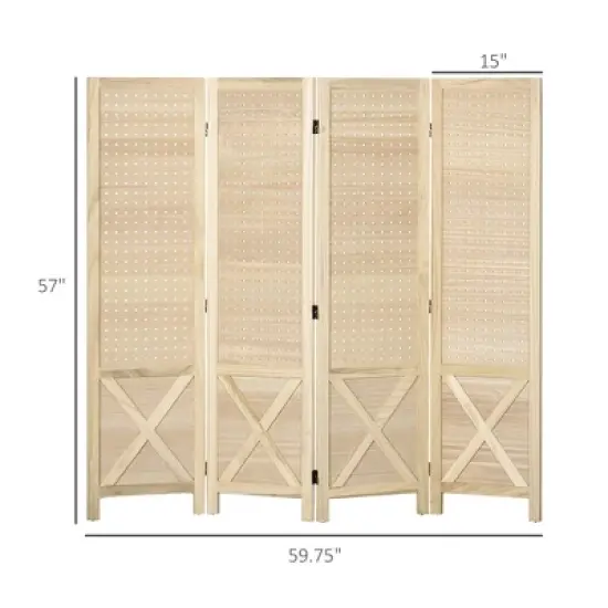 3 Panel Pegboard Display Room Divider,4.7" Tall Wood Indoor Portable Folding Privacy Screen,Partition Wall Divider-The Pop Home image {4}
