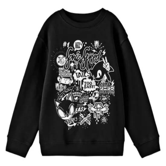 Bioworld Sonic The Hedgehog "Let's Roll" Monochrome Street Art Youth Black Crew Neck Sweatshirt image {3}