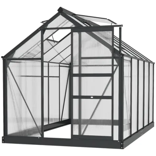 Outsunny Polycarbonate Greenhouse, Heavy Duty Outdoor Aluminum Walk-in Green House Kit with Vent & Door for Backyard Garden, Gray image {8}