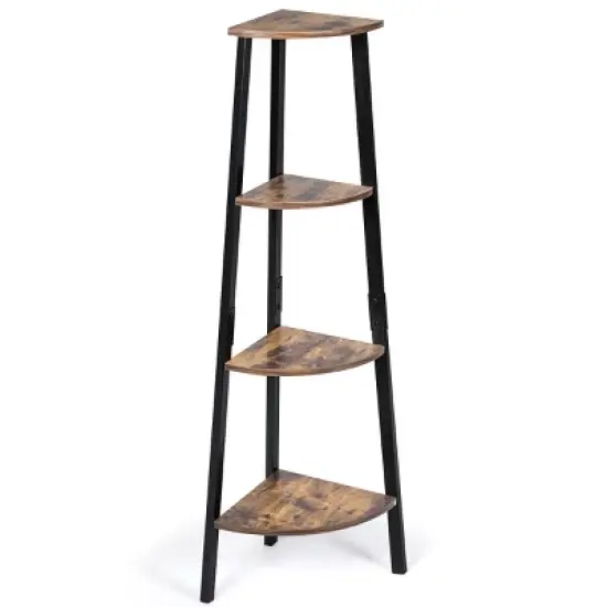 COSTWAY 4-Tier Corner Shelf Metal Storage Rack Bookcase Plant Display Stand Natural image {8}