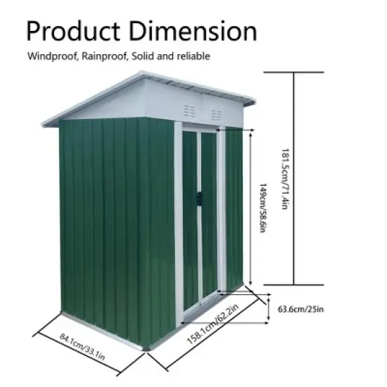 MOEPISY 5X3 Feet Small Mini Outdoor Storage Sheds Pent Roof Green With Aluminum Alloy Frame And Sliding Door image {5}