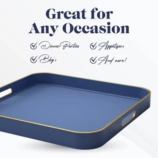 American Atelier Blue Square Large Tray with Gold Trimming & Handles image {5}