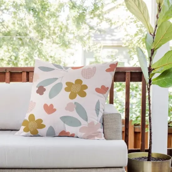 26"x26" Deny Designs Menina Lisboa Spring Colorful Flowers Square Outdoor Throw Pillow Blue image {2}