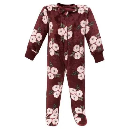 Hudson Baby Infant Girl Plush Sleep and Play, Burgundy Floral image {2}