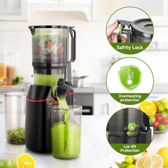 Juicer Machines with 108mm Feed Chute, 45-60 RPM Slow Masticating Juicer with Triple Stainless Steel Filter, 160W Pure Copper Motor, Reverse Function image {4}