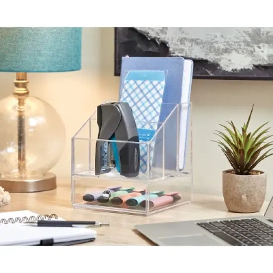 Clarity Cosmetic Palette Organizer with Drawer for Vanity or Cabinet to Hold Makeup, Beauty Products, Hair Accessories - 3 Compartments - Clear image {4}