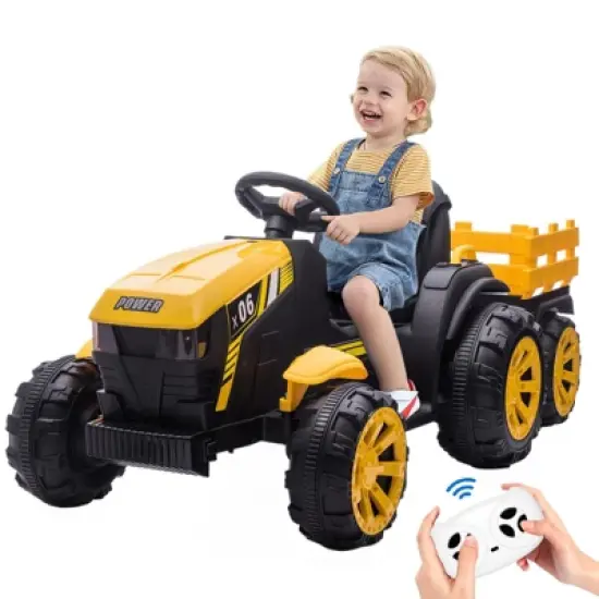 12V Kids Ride On Tractor with Trailer, Battery Powered Electric Vehicles Toy with 35W Dual Motors image {10}