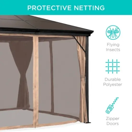 Best Choice Products 10x10ft Hardtop Gazebo, Outdoor Aluminum Canopy for Backyard, Garden w/ Side Curtains, Netting image {4}