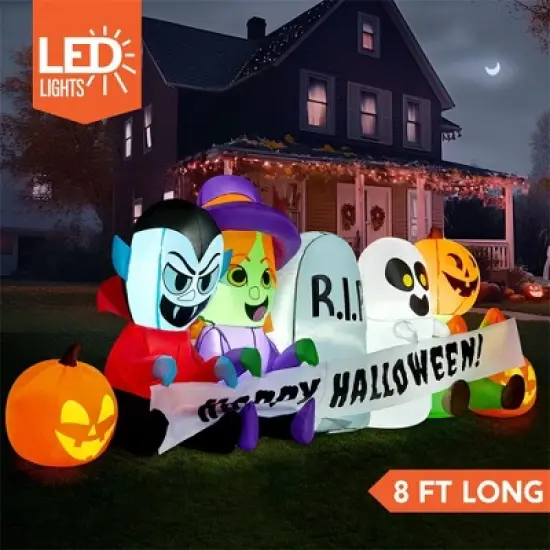 Joyfy 8 FT Long Inflatable Halloween Outdoor Decorations, Inflatable Pumpkin Ghost Vampire Witch Tombstone with LEDs for Yard Garden Lawn Decorations image {1}