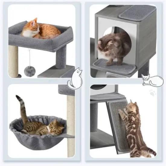 Yaheetech 35" Wooden Cat Tower Activity Center with 2 Condos - Dark Gray image {3}