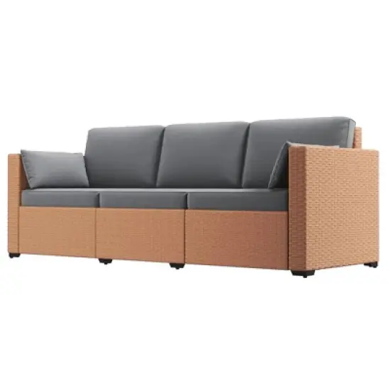 Resenkos 3-Seat Sofa, Outdoor Sectional Furniture, PE Rattan, Brown image {10}