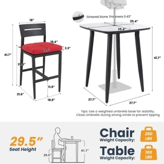 UNISOAR Modern 5PC Outdoor Patio Bar Set,Rounded Square Sintered Stone Table & 4 Swivel Bar Chairs,Non-Rust Aluminum Frame, Marble-Inspired Top image {3}