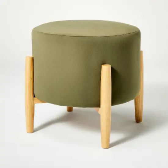 Elroy Round Velvet Ottoman with Wooden Legs - Threshold&trade; designed with Studio McGee image {2}