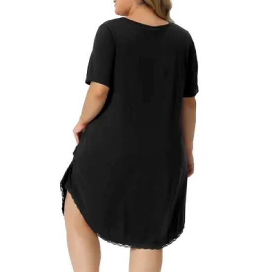 Agnes Orinda Women's Plus Size V Neck Short Sleeve Lace Trim Hem Nightgown image {3}