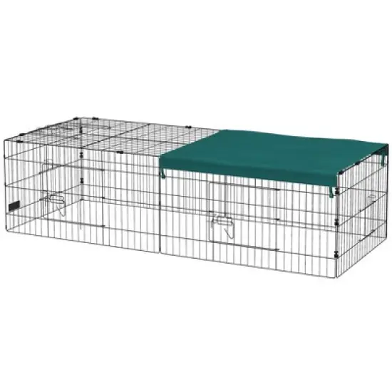 PawHut Small Animal Playpen, Pet Playpen Yard Fence for Rabbits, Chicken, Chinchillas with Roof for Indoor Outdoor image {3}
