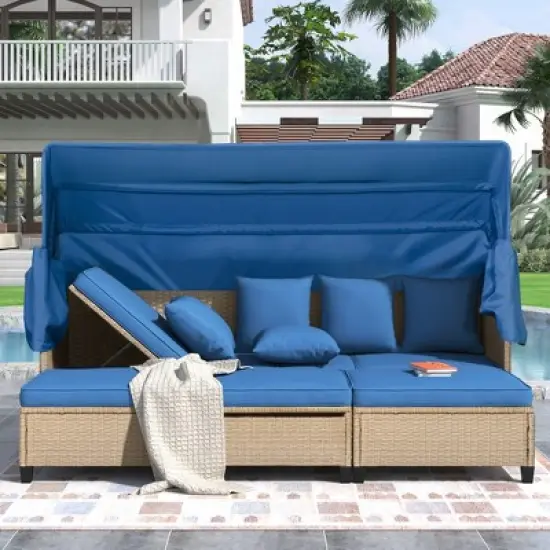 Whisen 4-Piece UV-Resistant Resin Wicker Patio Set with Canopy, Cushions & Table &ndash; Compact for Small Spaces image {15}