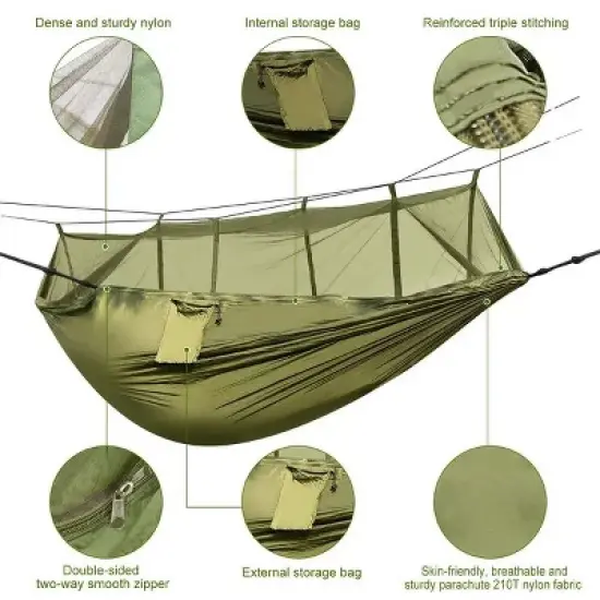 Camping Hammock with Mosquito Net, Portable Double Hammock Tent Load Two People with 2 Straps image {1}