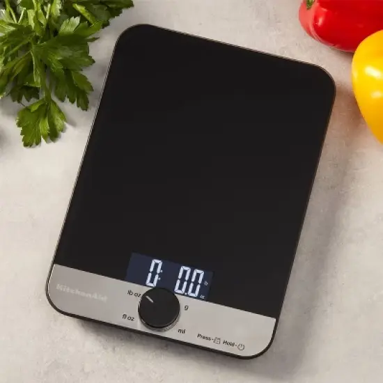 KitchenAid 11lb Glass Surface Digital Kitchen Food Scale Black: LCD Display, Battery-Powered, 11lb Capacity image {2}