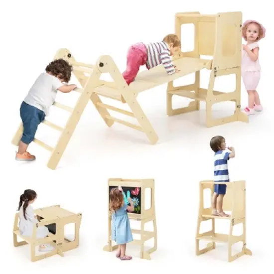 Costway 7-in-1 Toddler Climbing Toy Set with Reversible Ramp Convertible Step Stool Multi-colored/Natural image {11}