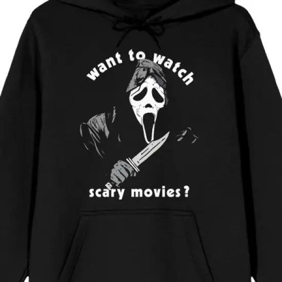 Ghostface "Want To Watch Scary Movies?" Men's Black Graphic Hoodie image {2}