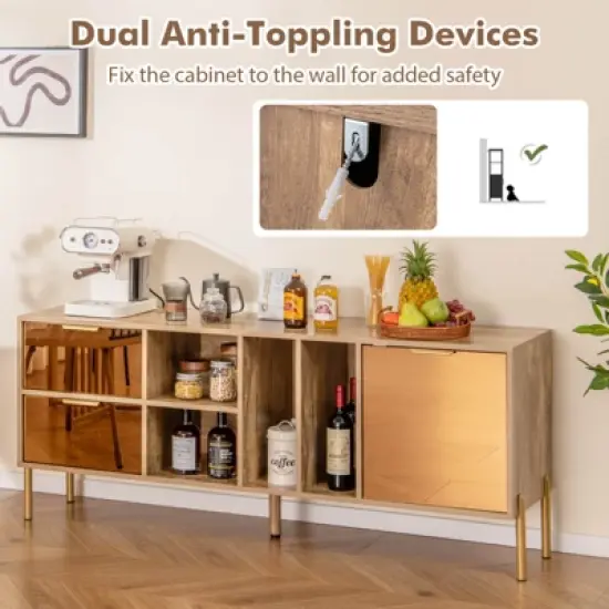 Costway Mirrored Buffet Cabinet Rustic Kitchen Sideboard Storage Cabinet with 2 Drawers image {8}