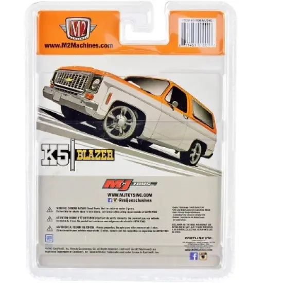 1973 Chevrolet K5 Blazer Orange Metallic and White Metallic Limited Edition to 6600 pieces 1/64 Diecast Model Car by M2 Machines image {1}