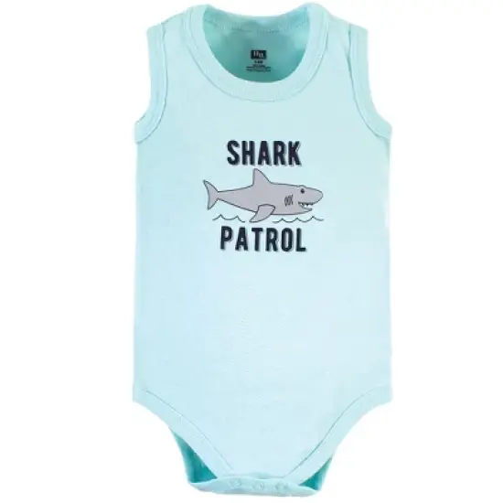 Hudson Baby Infant Boy Cotton Sleeveless Bodysuits, Shark Patrol image {2}
