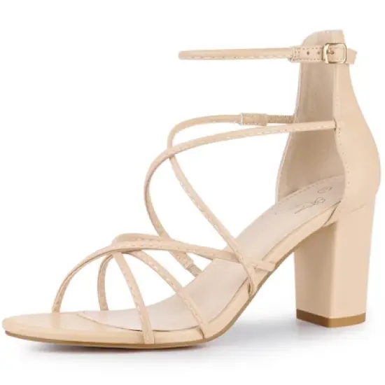 Perphy Crisscross Strappy Strap Chunky Heels Sandals for Women image {7}