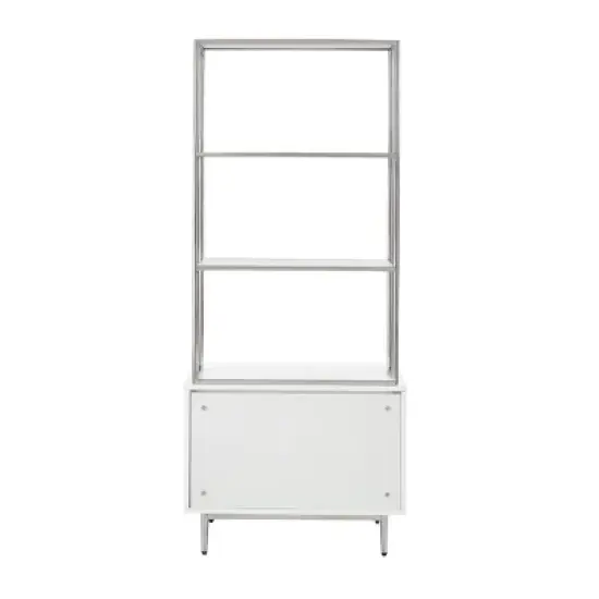 70" Waves Coastal Bookcase with Storage Cabinet Glossy White - Treasure Trove Accents image {3}
