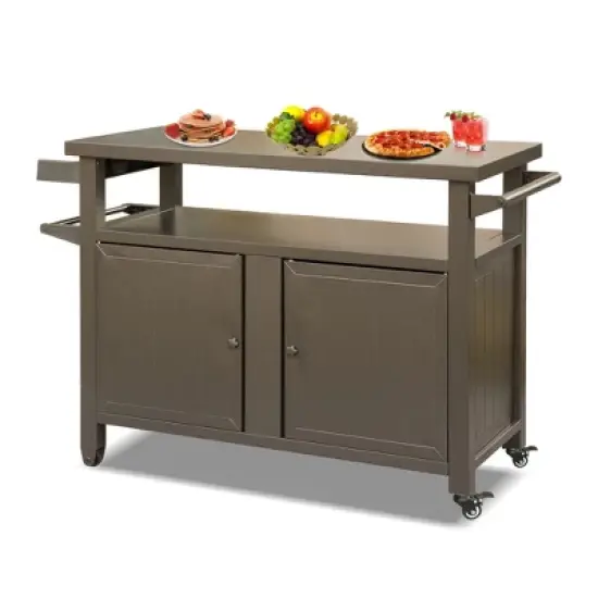 CLIHOME Outdoor Metal Storage Grill Carts,Grill Table Kitchen Dining Island with Wheels image {9}