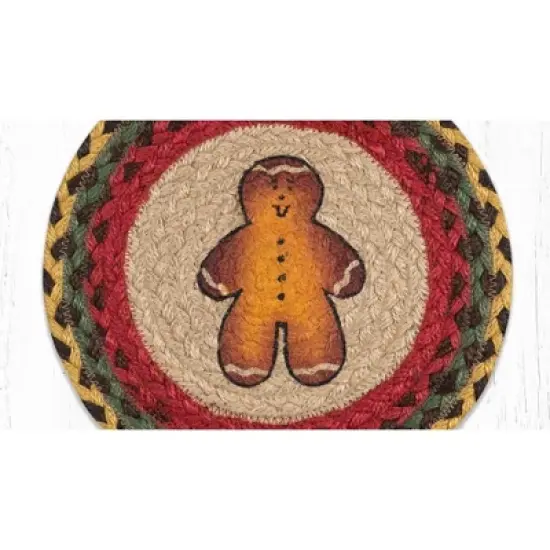 Earth Rugs Gingerbread Man Round Trivet &ndash; 10"x10" Braided Jute Accent with Festive Holiday Print image {2}
