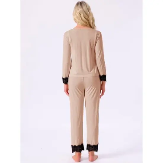 INSPIRE CHIC Women's Loungewear Lace Cami Spaghetti Strap Sleeveless Soft Pants Set with Pockets Cardigan 3 Piece Pajama Set image {3}