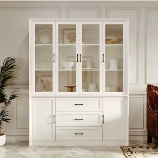 Famapy Glass-Door Kitchen Pantry Cabinet,Kitchen Organizer with 3 Drawers & 13 Shelves,Kitchen Storage Hutch for Organizing Dry Goods,Kitchenware image {12}