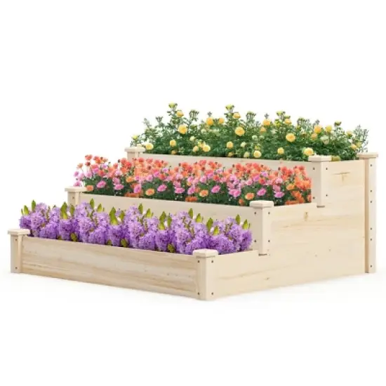 Costway 3-Tier Wooden Raised Garden Bed with Open-Ended Base Growing Planter for Backyard image {9}