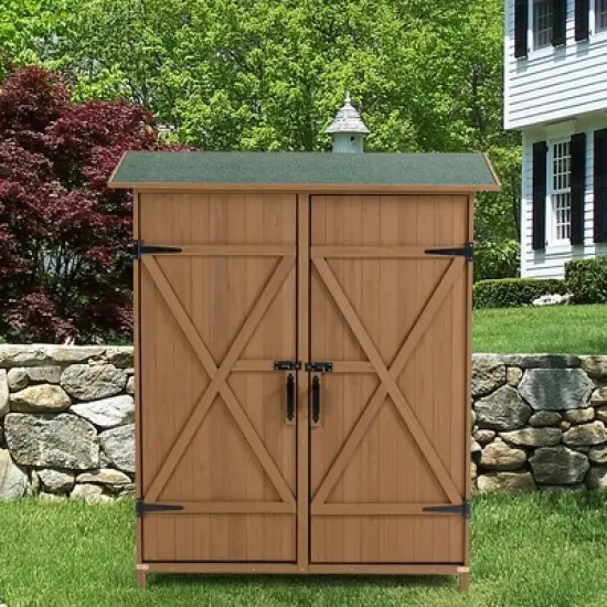 Syemin 31ft&sup3; Outdoor Storage Sheds, Vertical Tall Tool Shed with Lockable Door, Waterproof Roof for Patio, Backyard and Lawn, Brown, 56"*15"*64" image {2}