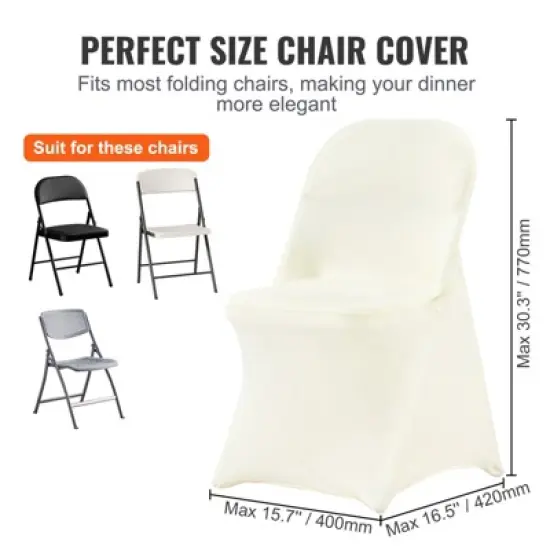 VEVOR Stretch Spandex Folding Chair Covers, Universal Fitted Chair Cover, Removable Washable Protective Slipcovers, (50PCS Ivory White) image {3}