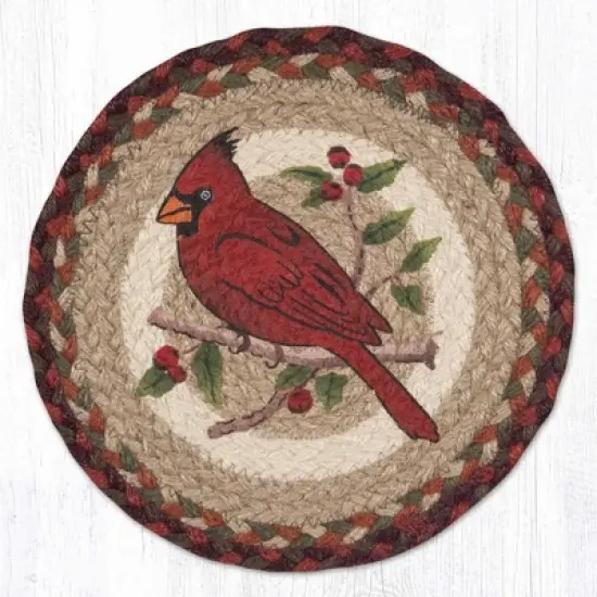 Earth Rugs Cardinal Round Trivet &ndash; 10" Red Bird Print on Braided Natural Jute Table Mat image {3}