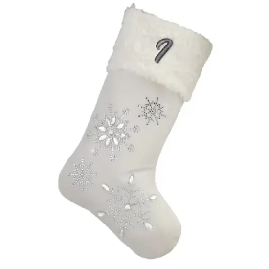Personalization Mall Season's Sparkle Embroidered Initial Ivory Stockings image {10}