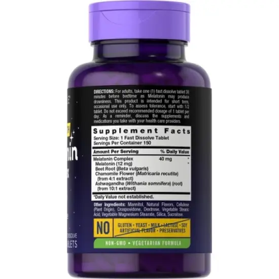 Carlyle Melatonin 40mg Complex | 150 Fast Dissolve Tablets | with Ashwagandha and Chamomile image {1}