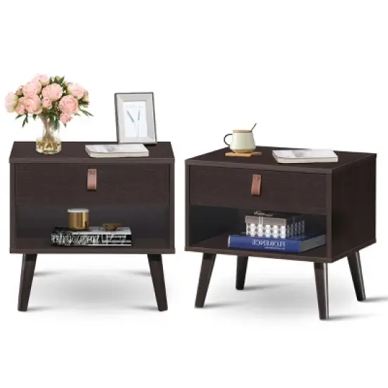 Costway Set of 2 Nightstand Sofa Side End BedsideTable Drawer image {7}