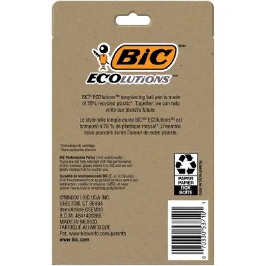BiC 10pk ECOlutions Retractable Ballpoint Pens Black Ink: Medium Point Click Pens, Office Supplies, Visible Ink Supply image {1}