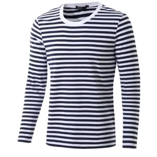 Lars Amadeus Men's Striped Crew Neck Long Sleeve Casual Cotton Pullover T Shirt image {7}