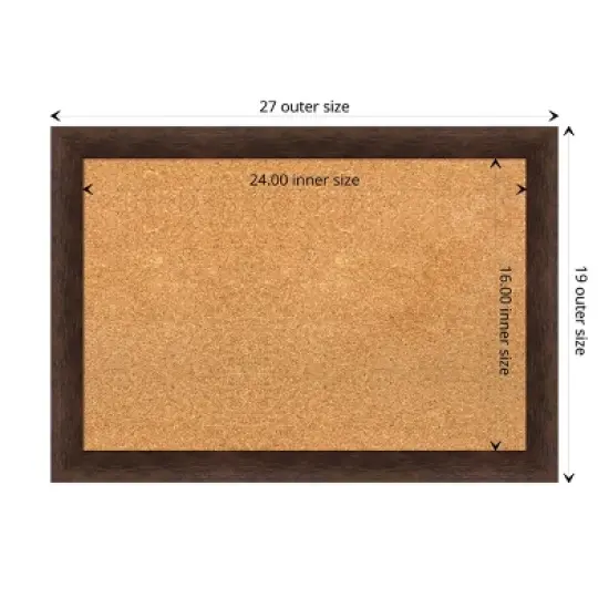 27"x19" Narrow Wood Frame Cork Board Warm Walnut - Amanti Art image {9}