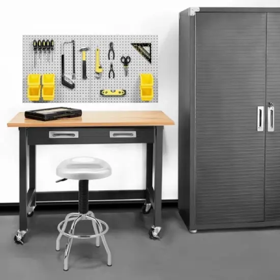 Ultragraphite Wood Top Table Workbench On Wheels Beech Wood/Graphite - Seville Classics image {1}