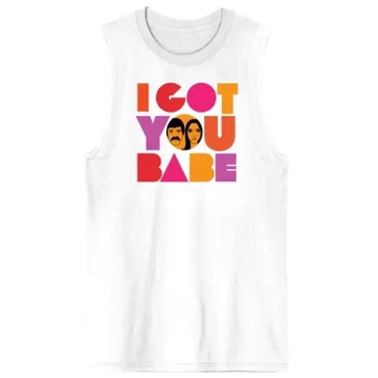 Sonny & Cher I Got You Babe Crew Neck Sleeveless White Men's Tank Top image {3}