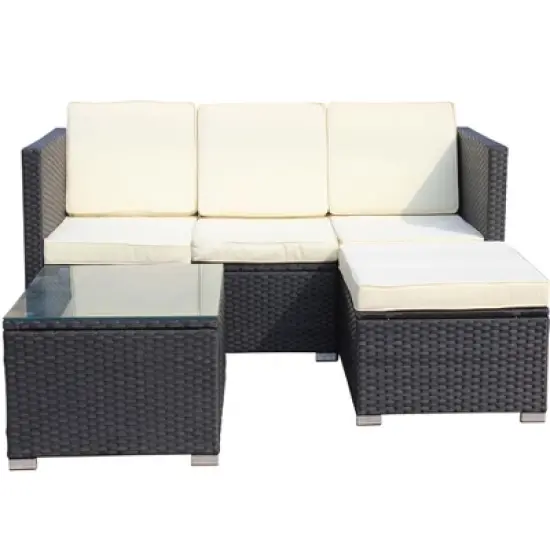 FIONECA 5-Piece Outdoor Patio Furniture Set, PE Rattan Wicker Sofa Set with Beige Cushions & Coffee Table for Garden/Backyard image {8}