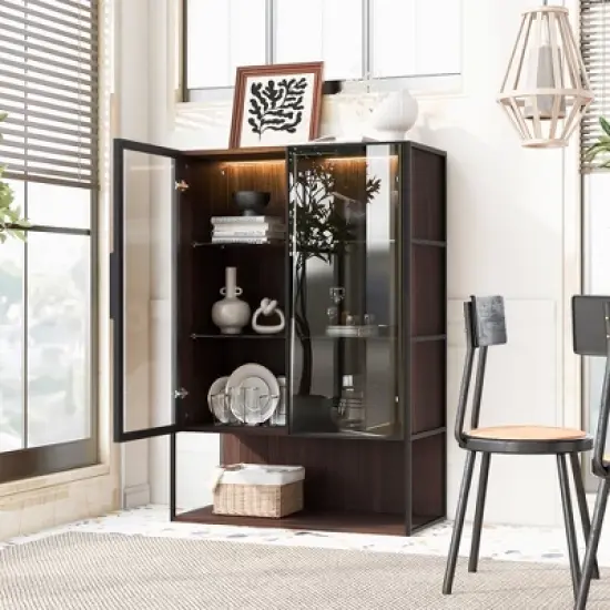 Bella Depot 51.2'' Freestanding Display Pantry Cabinet with Glass Door image {1}