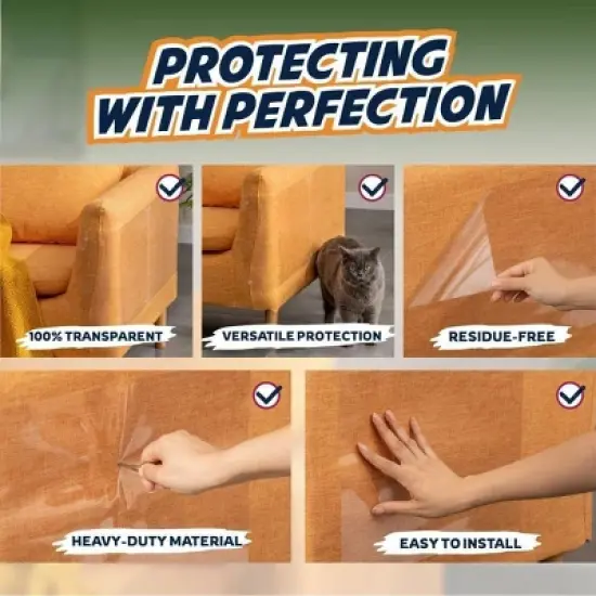 Panther Armor Cat Couch Protector, Anti Scratch Clear Sofa Cat Tape Cover - Variety of Packs, Sizes image {3}