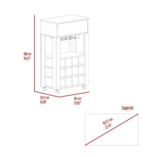 Gulches 12 Bottle Wine Rack with Casters, 8 Capacity Stemware Rack and Spacious Drawer image {3}